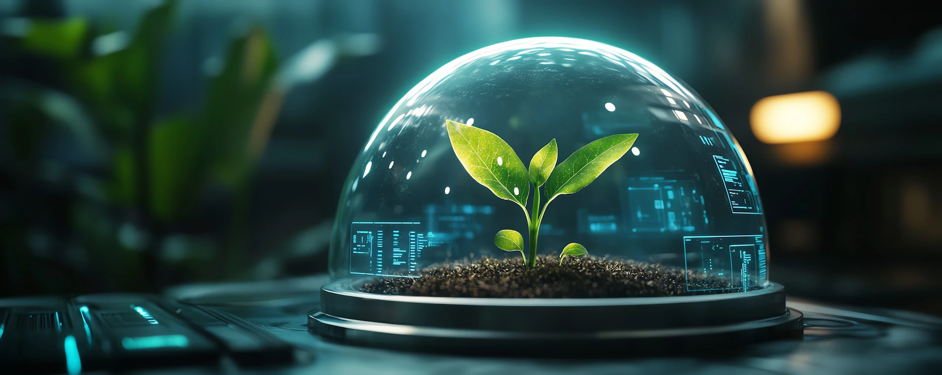 Small plant beneath a glass dome.